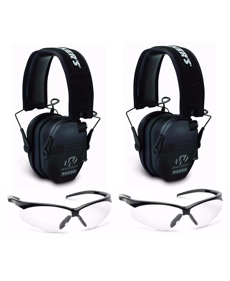 Walker's Razor Slim Electronic Shooting Range Earmuffs and Glasses (2-Pack)