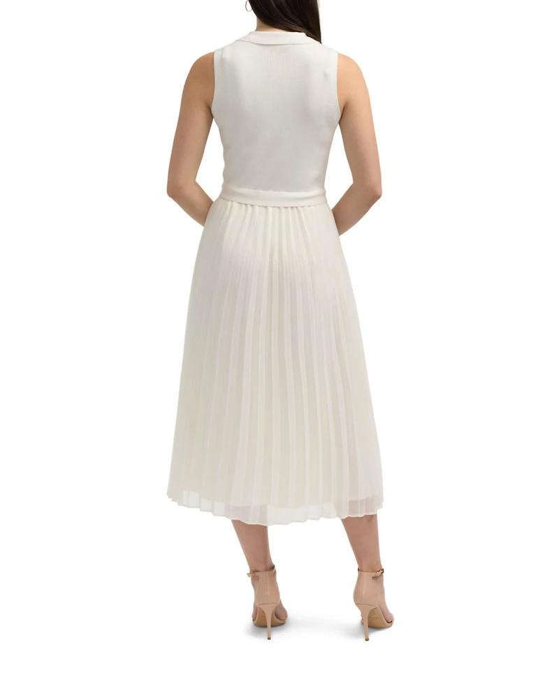 Ellen Tracy Women s Sleeveless Mix Media Pleated Dress