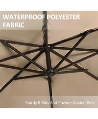 Aoodor 10ft Thatched Tiki Patio Umbrella, Cantilever Offset Umbrella with Hand-Push Tilt (No Base)