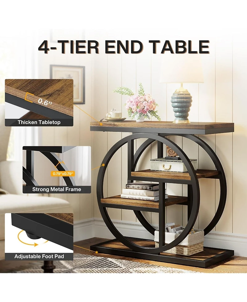 Tribesigns End Table, 4-Tier Narrow Side Table with Storage Shelves, Industrial Bedside for Bedroom, Wood Small Sofa