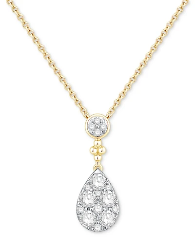 Diamond Round & Teardrop Cluster 18" Pendant Necklace (1/2 ct. t.w.) in 14k Gold