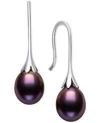 Belle de Mer Dyed Black Cultured Freshwater Pearl (7-8mm) Drop Earrings in Sterling Silver