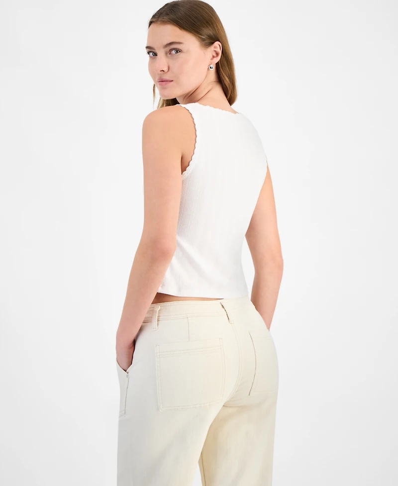 And Now This Women's Pointelle Cropped Lace-Trim Top, Exclusively at Macy's
