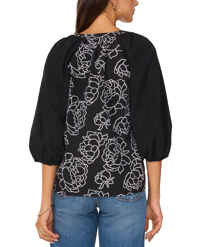 Vince Camuto Women's Raglan-Sleeve Embroidered Button-Front Top