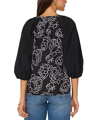 Vince Camuto Women's Raglan-Sleeve Embroidered Button-Front Top