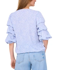 Vince Camuto Women's Printed V-Neck Bubble-Sleeve Top