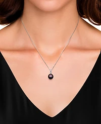 Belle de Mer 2-Pc. Set Dyed Black Peacock Cultured Freshwater Pearl (9-10mm) & Lab-Created White Sapphire (1/3 ct. t.w.) Pendant Necklace Stud Earri
