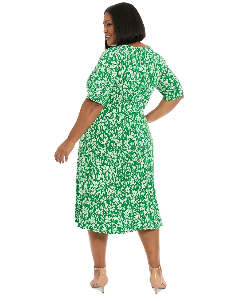 London Times Plus Size Floral-Print Short-Sleeve Midi Dress