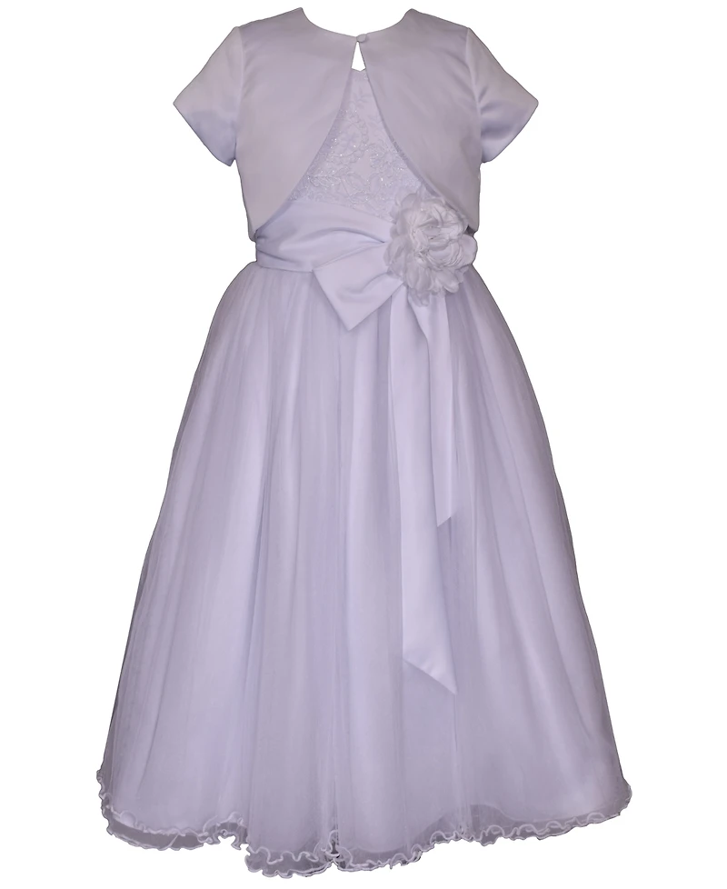 Bonnie Jean Big Girls Embroidered to Tulle Communion Dress with Jacket