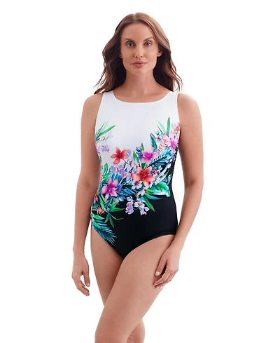 Longitude by Mimi Flamingo Women's Garland Edge Scoopback Highneck One Piece Swimsuit
