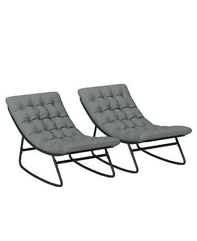 Outsunny 2 Pieces Outdoor Rocking Chairs, Cushioned Patio Rocker, Dark