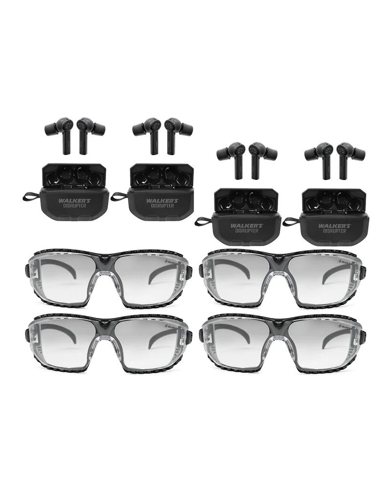 Walker's Disruptor Noise Canceling Bluetooth Earbuds with Ballistic Protection Glasses 4 Pack