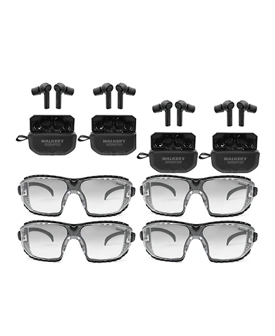 Walker's Disruptor Noise Canceling Bluetooth Earbuds with Ballistic Protection Glasses 4 Pack