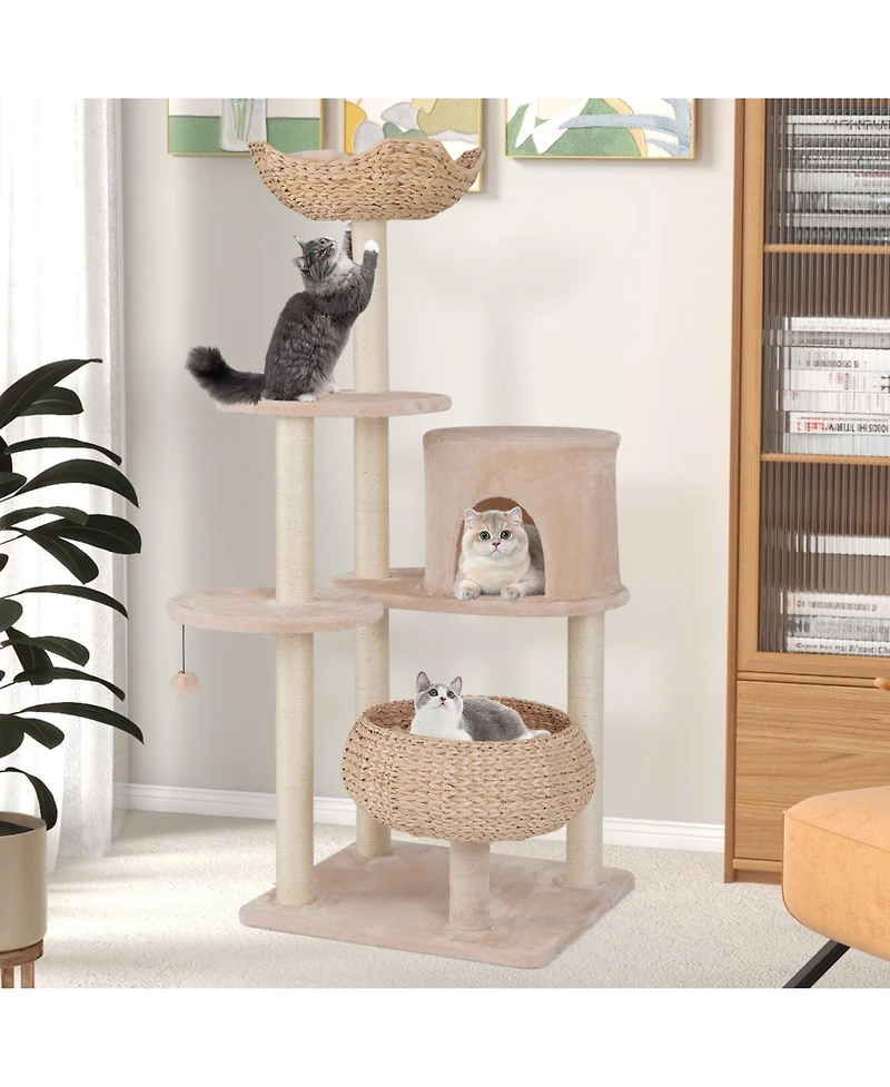 Cattail Cat Tower with Sisal Scratching Posts & Soft Hammock Cozy & Fun Multi-Level Cat Tree