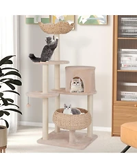 Cattail Cat Tower with Sisal Scratching Posts & Soft Hammock Cozy & Fun Multi-Level Cat Tree