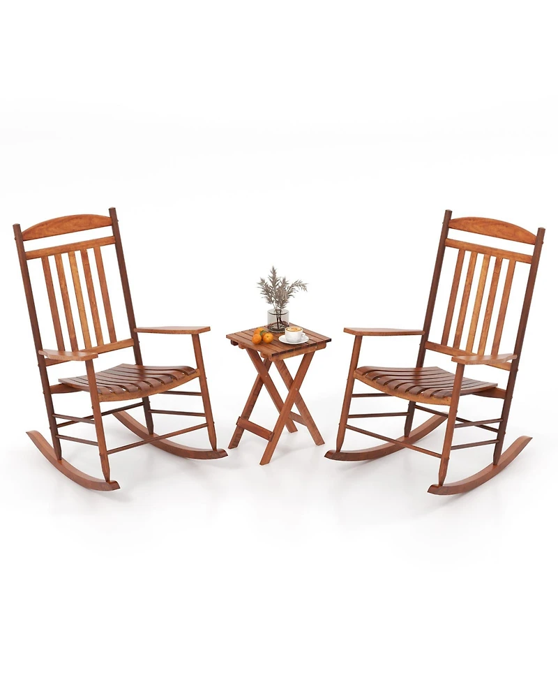 3-Piece Outdoor Rocking Bistro Set with Cushioned Chairs and Side Table