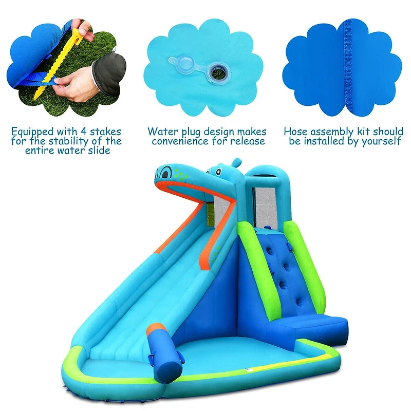Hippo Inflatable Water Slide Bounce House Fun Outdoor Playset for Kids