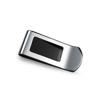 Bling Jewelry Two Tone Black Enamel Money Clip Card Holder Stainless Steel