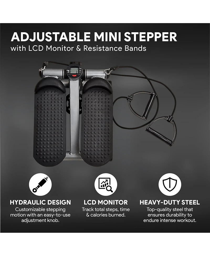 BalanceFrom Adjustable Stepping Machine and Step Counter, Leg Workout Machine & Mini Stair Stepper with Resistance Bands, for Home Workouts, Black