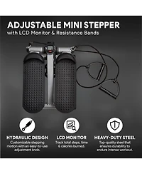 BalanceFrom Adjustable Stepping Machine and Step Counter, Leg Workout Machine & Mini Stair Stepper with Resistance Bands, for Home Workouts, Black