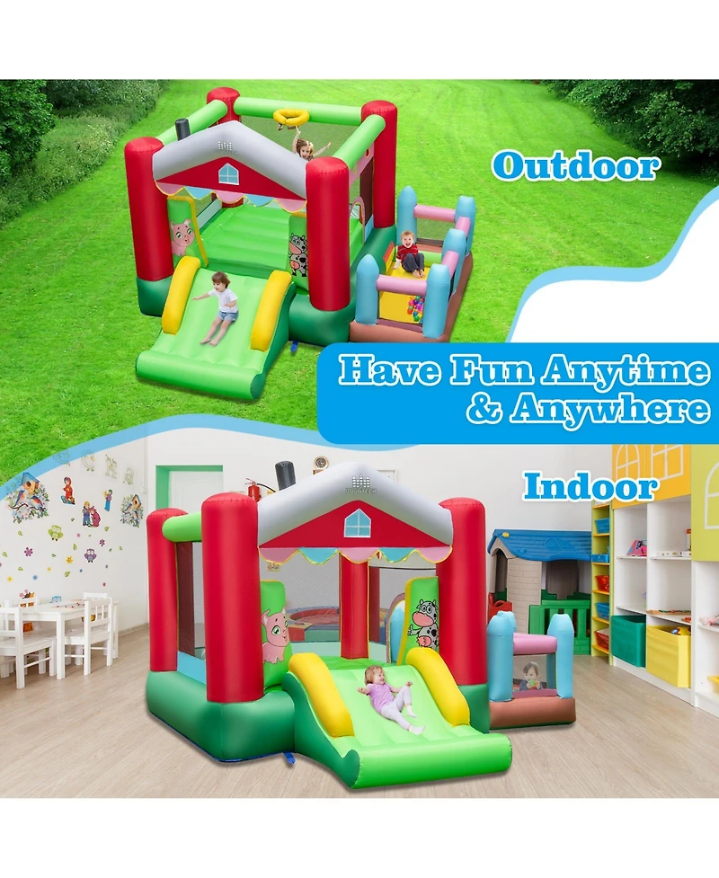 4-in-1 Inflatable Bounce House with Slide and Basketball Hoop Fun Outdoor Playset for Kids