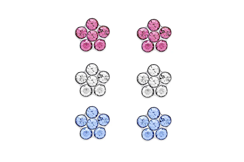 Lily Nily Crystal Flowers 3 Pairs Studs Set in Sterling Silver