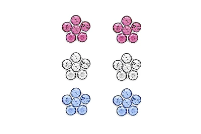 Lily Nily Crystal Flowers 3 Pairs Studs Set in Sterling Silver