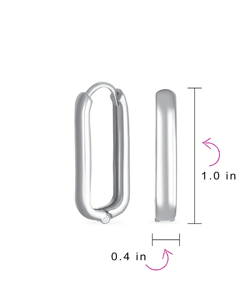 Bling Jewelry Classic Simple Geometric Vertical U Rectangle Oval Hoop Paperclip Earrings .925 Sterling Silver Hinged