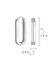 Bling Jewelry Classic Simple Geometric Vertical U Rectangle Oval Hoop Paperclip Earrings .925 Sterling Silver Hinged