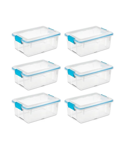 Sterilite 12 Qt Plastic Storage Bin Container Clear Gasket Sealed Box, (6 Pack)