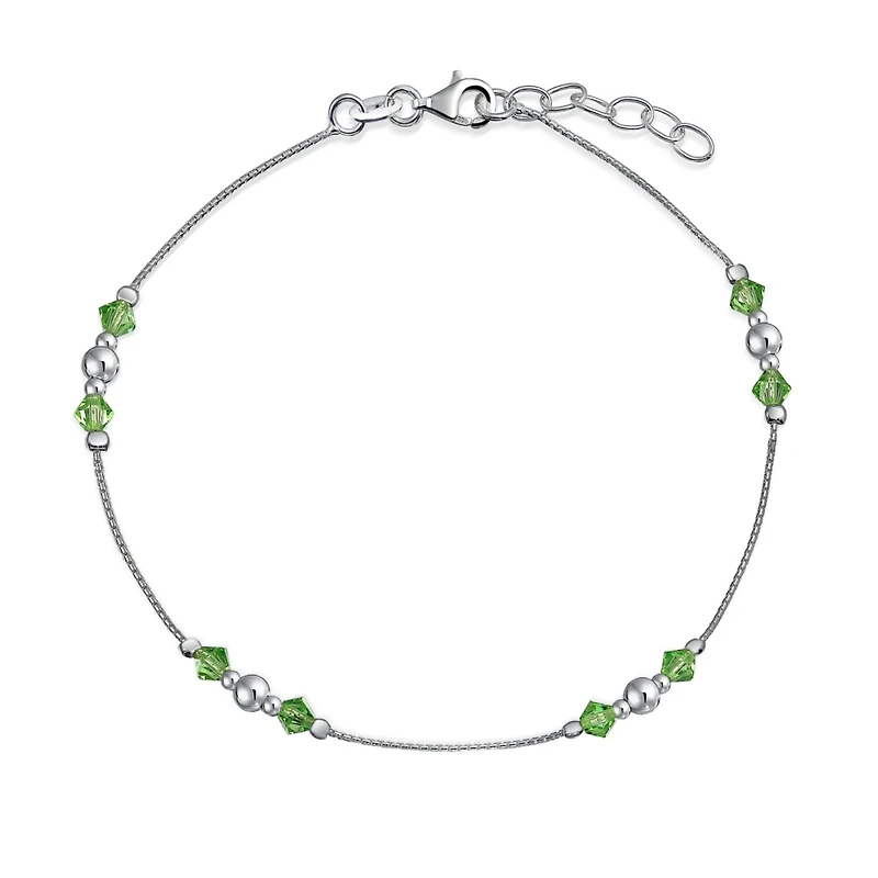 Bling Jewelry Lime Green Crystal Bead Anklet Ankle Bracelet Sterling Silver 9-10"