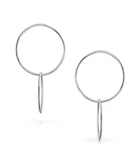 Bling Jewelry Modern Minimalist Geometric Hoop Huggie Earrings Sterling Silver 1.25 Inch