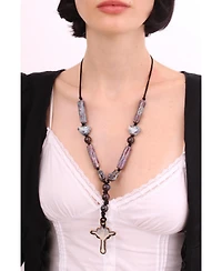 Ceramic Cross Suede Cord Necklace