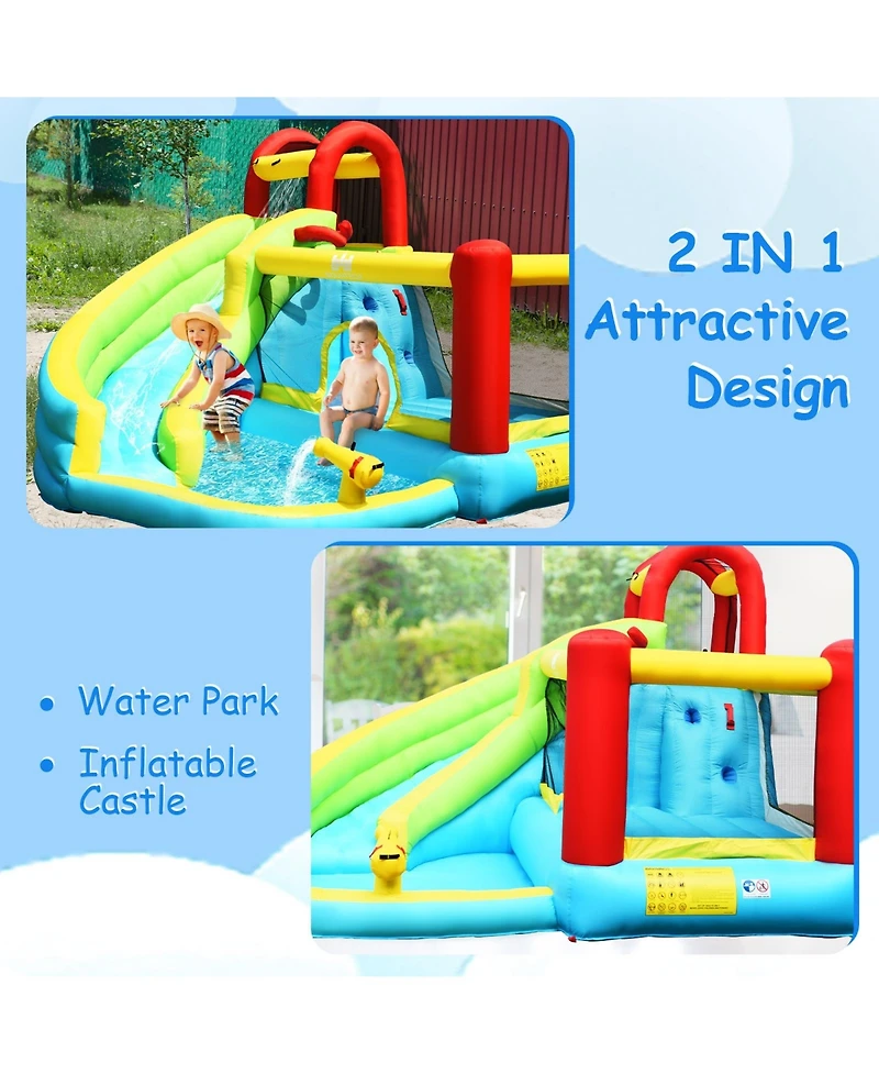 Inflatable Bounce House with Climbing Wall & Basketball Hoop Fun Outdoor Playset for Kids
