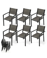 Gymax Patio Chair Set of 6 w/Breathable Fabric Seat & Heavy-Duty Metal Frame Armchairs