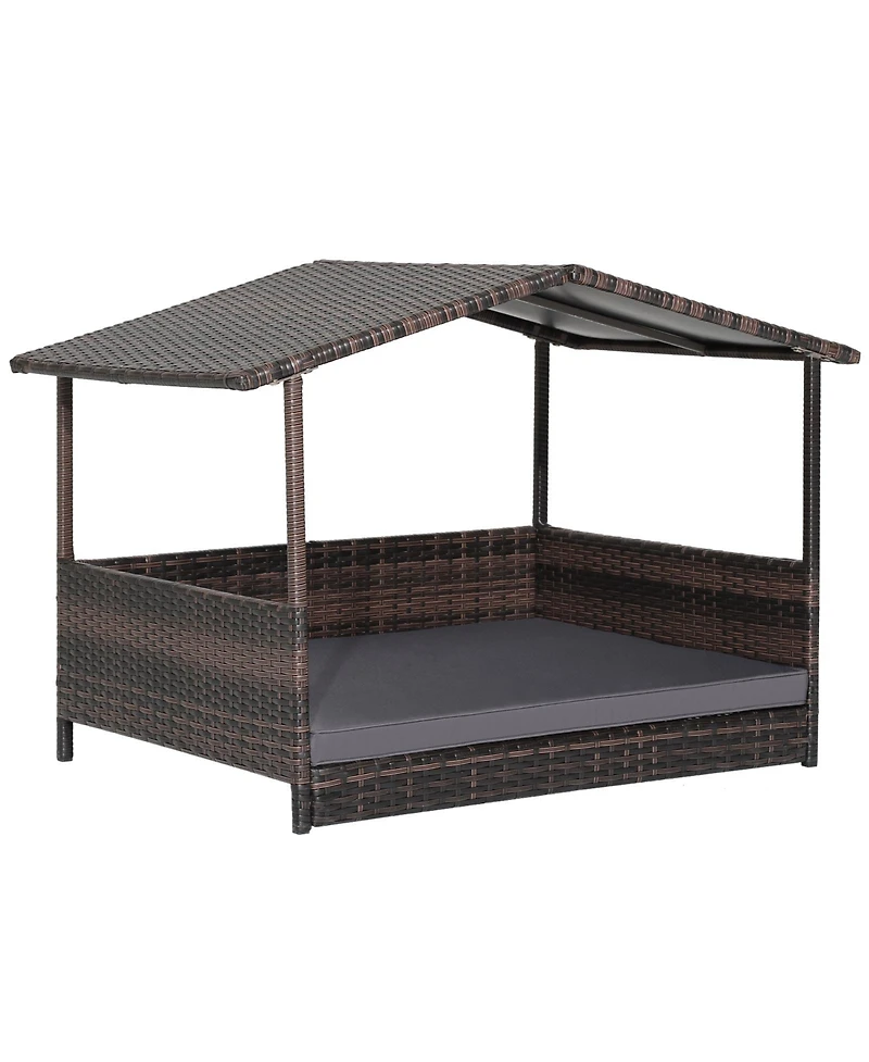 Wicker Outdoor Dog House with Weatherproof Roof