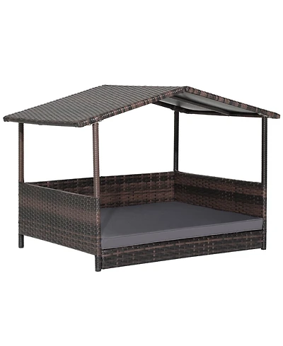 Wicker Outdoor Dog House with Weatherproof Roof