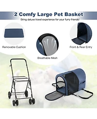 Double Pet Stroller with 2 Detachable Carrier Bags, Safety Belt, 4 Lockable Wheels Cat Stroller Travel Carrier Strolling Cart