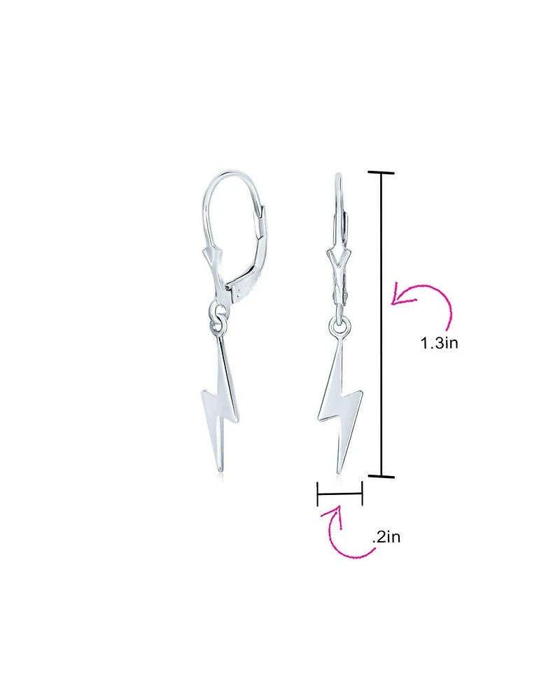 Bling Jewelry Delicate Minimalist Geometric Lightning Bolt Dangle Earrings in Sterling Silver