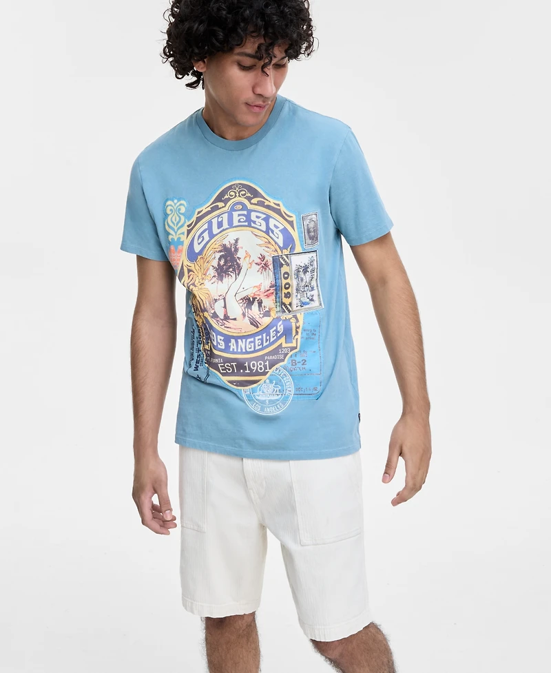Guess Men's World Stamp Logo Graphic T-Shirt