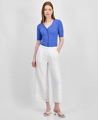 T Tahari Women's Eyelet-Trim Cropped Pull-On Pants