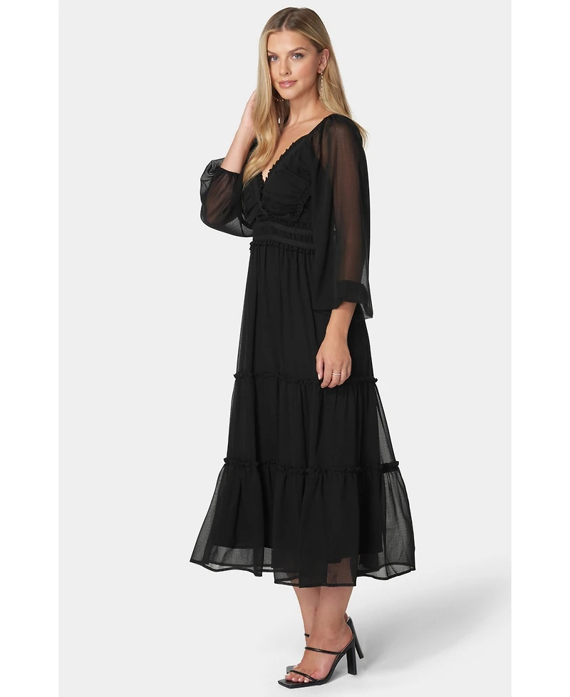 Bebe Women's Lace Up Back Chiffon Midi Dress