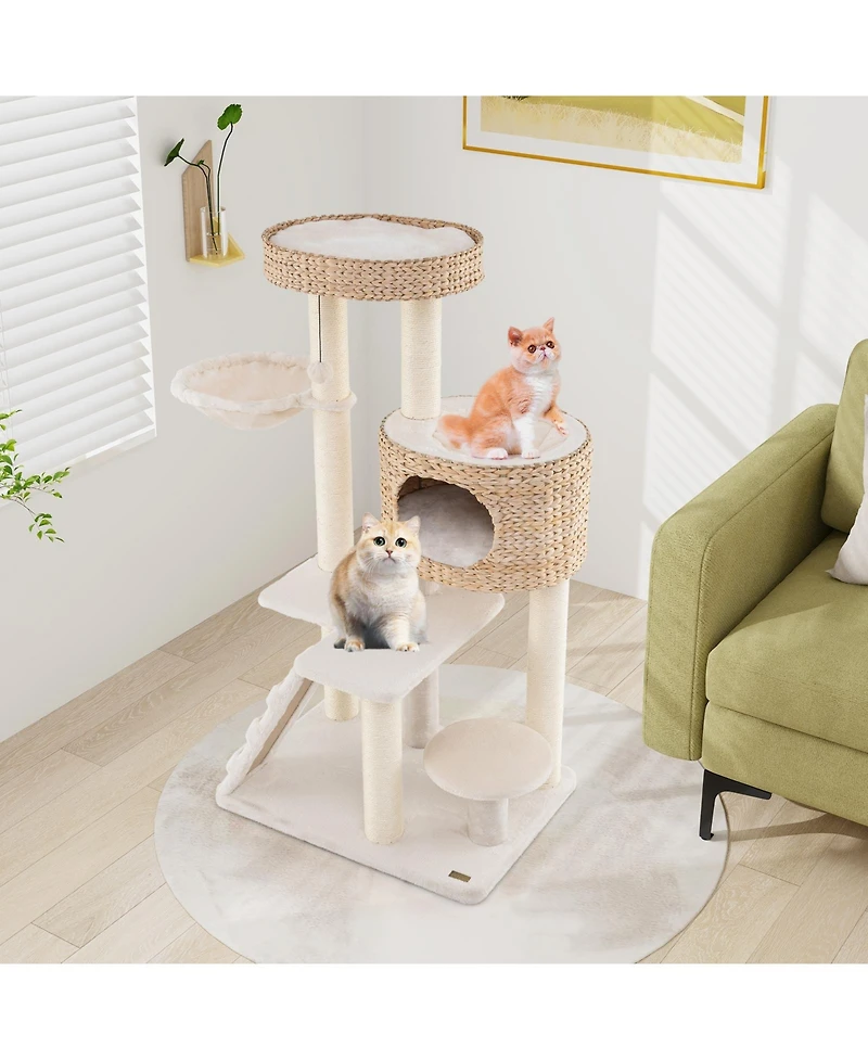 Modern Cat Tree with Cattail Fluff Condo and Top Perch for Indoor Cats