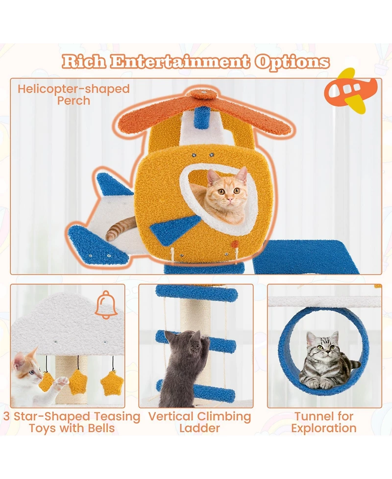 Aviation-Themed Cat Tree with Helicopter Fun & Stylish Playhouse for Cats