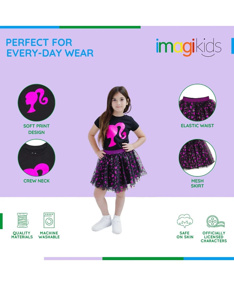 Barbie Toddler Girls Metallic Print T-Shirt and Tulle Mesh Skirt