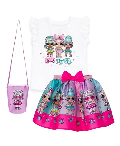 L.o.l. Surprise! Girls T-Shirt Skirt and Bag 3 Piece Outfit Set