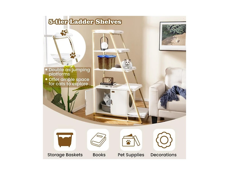 Large Cat Litter Box Enclosure with Storage & Ladder Shelf Stylish & Functional Hidden Litter Cabinet