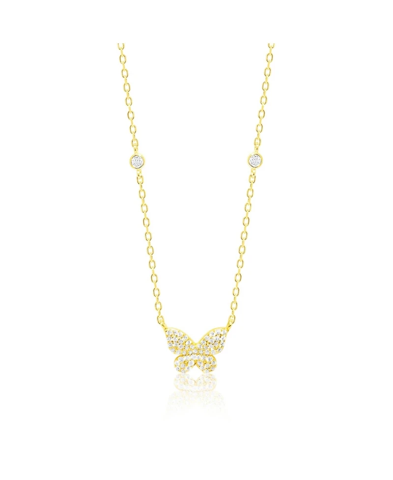 Etoielle Pave Butterfly Necklace in Yellow Gold Tone Cz with Bezel Set Cubic Zirconia in the Chain