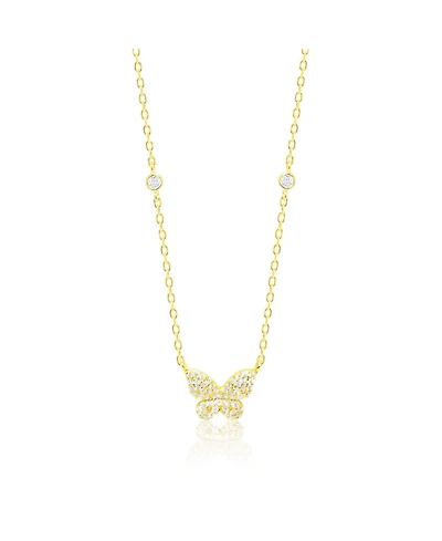 Etoielle Pave Butterfly Necklace in Yellow Gold Tone Cz with Bezel Set Cubic Zirconia in the Chain