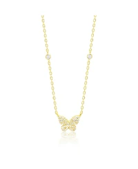 Etoielle Pave Butterfly Necklace in Yellow Gold Tone Cz with Bezel Set Cubic Zirconia in the Chain